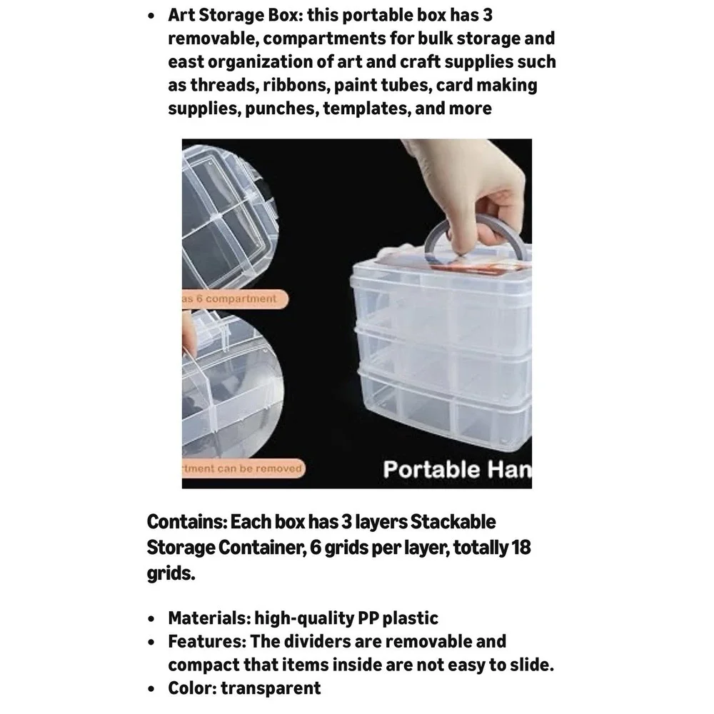 Craft Organizer Box 3 Layer Stackable Storage, Jewelry, Hardware,‎ Craft Supply